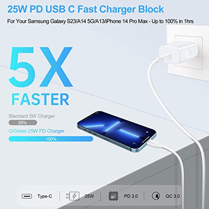 25W Samsung Fast Charging Block Android Phone Charger USBC Wall Outlet Plug - color: White