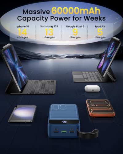 Portable Charger Power Bank 60000mAh, Battery Bank, Portable Phone Charger - color: Blue