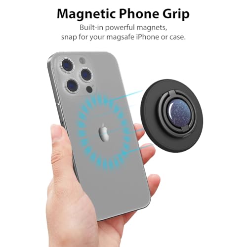 Magnetic Phone Grip Compatible with MagSafe, Magnetic Phone Ring Holder Finger Kickstand Wireless Charging Compatible, Double Cell Phone Rings Gripper Stand for MagSafe iPhone - Sparkle Blue - color: Sparkle Blue
