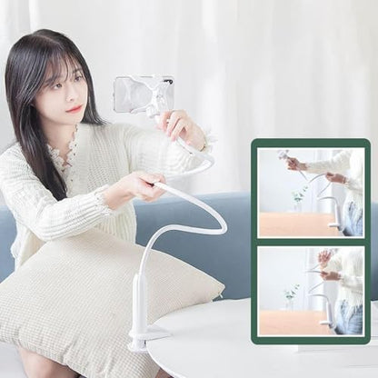 Bed Phone Holder Laying – Durable High-Performance Ergonomic Lightweight Versatile Down Flexible Desktop Stand, Compact, Cell Clip Long, Arm Gooseneck Bracket Mount Clamp | Desk Premium - color: White