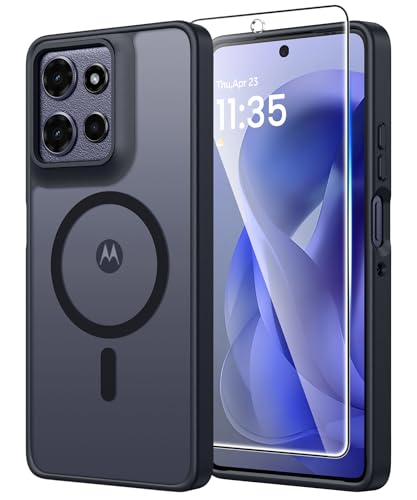 FNTCASE for Moto G Power-2026 Case: Matte Translucent Moto G Power 2025 Phone Cases with Screen Protector Lens Protection Compatible with Magsafe Rugged Protective Cover (Frosted Black Magnetic) - color: C-Black, size: For Moto G Power 5G 2026/2025 (6.8 I