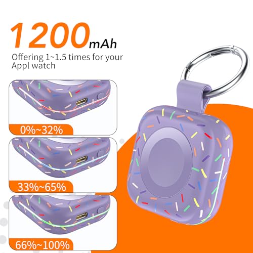 Portable Wireless Charger for Apple Watch Series 11/10/9/8/UItra/7/6/5/4/3/2/SE/Nike,Compact Travel Purse Essentials Magnetic iWatch Charger 1200mAh Extra Power Bank Keychain Style - color: Purple Colorful