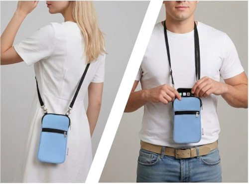 Tainada Neoprene Small Crossbody Zipper Neck Cell Phone Pouch (Azure Blue) - color: Azure Blue