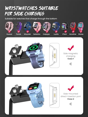 Side-Charging Adjustable Universal Kids Smart Watch Stand - color: Black Kids Watch Stand