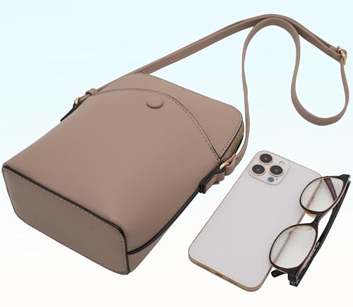 Small Crossbody Bag with Gold Hardware, Mini Shoulder Purse with Adjustable Strap - color: Taupe