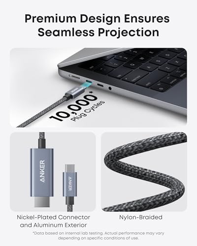 Anker HDMI Cable, 4K@60Hz Ultra-Fast Nylon-Braided USB C to HDMI Cord with Advanced Shielding, Thunderbolt 5/4/3, for MacBook, iPad, iPhone, HD TV, and More (6FT,Black) (Pack of 2) - size: 6FT (Pack of 2)
