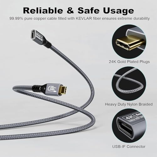 Long USB C 3.2 Cable Gen-2 240W Charging Extension 5m 16.5ft - size: 5 m, style: USB 3.2 Straight