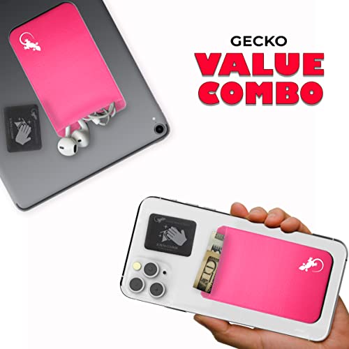 Phone Wallet - Adhesive Card Holder - Cell Phone Pouch - Stick on Lycra Pocket by Gecko - Carry Credit Cards and Cash - color: TWIN - PINK WHITE