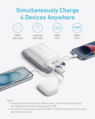 Anker Power Bank,20,000mAh 30W Portable Charger,USB-C and Lightning Cables - color: White
