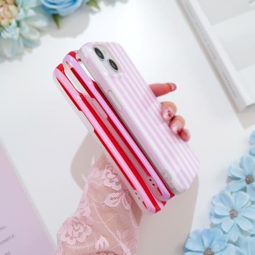 Striped case for iPhone 13/14 Pink/White | Aesthetic Striped，Full Protection Soft TPU，will not peel, fade or rub off ，Kawaii Cute Phone Case for Women Girls - color: Imd Striped Pink/White