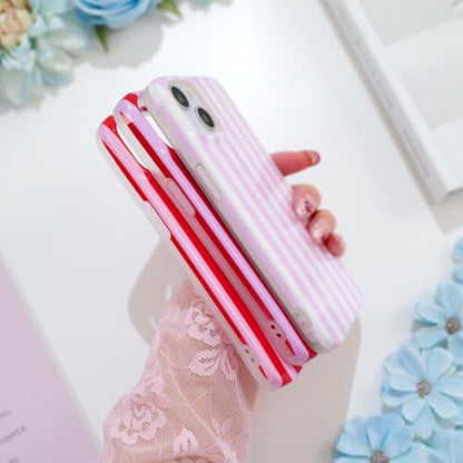 Striped case for iPhone 13/14 Pink/White | Aesthetic Striped，Full Protection Soft TPU，will not peel, fade or rub off ，Kawaii Cute Phone Case for Women Girls - color: Imd Striped Pink/White