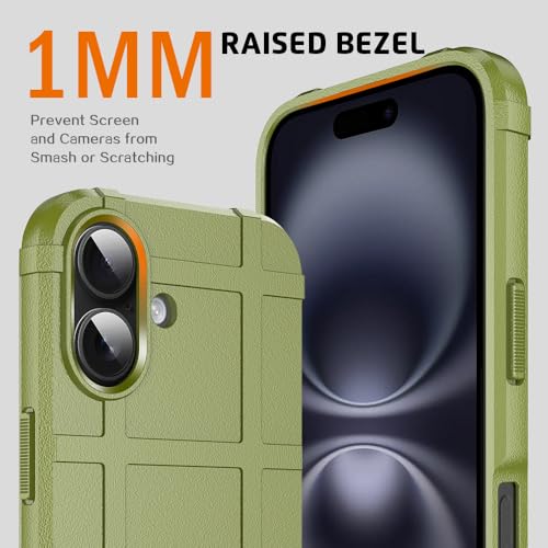 Rugged Shield 8ft Drop Proof TPU Thick Armor Tactical Protective Case Compatible with iPhone 16 (6.1 inches) - Army Green - color: Army Green, size: iPhone 16