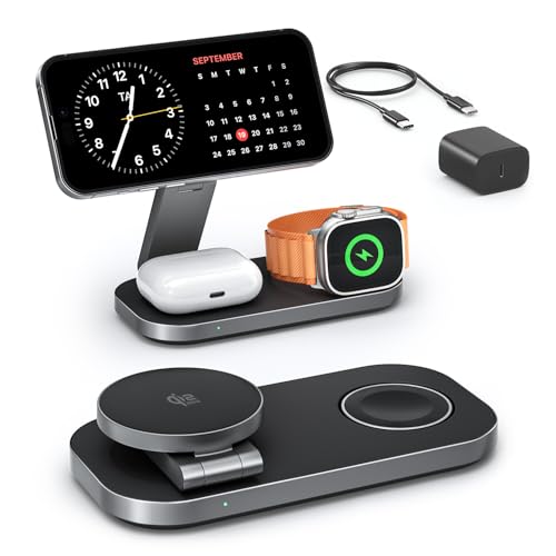 3-in-1 Charging Station for Apple Device, Qi2 25W Certified Magnetic Wireless Fast Charger Stand Compatible with MagSafe for iPhone 18/17/16/15/14/13/12/Air/Duo Series, Apple Watch & AirPods - color: MatteBlack