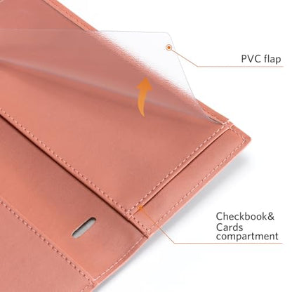 CoBak Checkbook Cover for Women & Men - PU Leather Case with RFID Blocking | Classic Design Check Book Holder for Personal and Business - color: Crocodile Pink