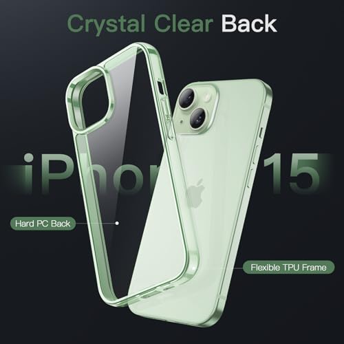 JETech Case for iPhone 15, Anti-Yellowing, Green | Shockproof Protection, Scratch Resistant Hard PC Back, Durable Transparent TPU Bumper - color: Green, size: iPhone 15