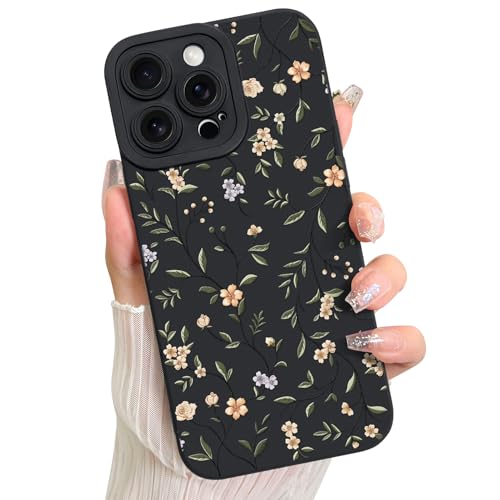 LSL Case for iPhone 13 Pro Colorful Floral Pattern Print Design | Soft TPU Full Camera Lens Anti-Drop Anti-Scratch Shockproof Protective Slim Black Cover for Women Girls - color: Color Floral Black Case, size: for iPhone 13 Pro