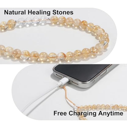 TEAMOLA Natural Stone Phone Charm - Crystal Phone Beaded Wrist Strap - color: Yellow