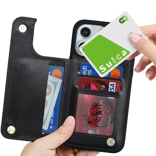 iCoverCase Compatible with iPhone 14 Pro Case with Card Holder, Wallet Case for Women Men RFID Blocking PU Leather Protective Phone Case 6.1 Inch (Black) - color: Black