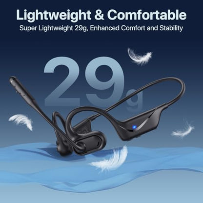 Open Ear Headphones with Mic, 29g Bluetooth Headset, Air Conduction Headphones with Dual Device Connection & Mute, Wireless Headset with Mic for Work, Driving, Office, Workout, Black - color: Black