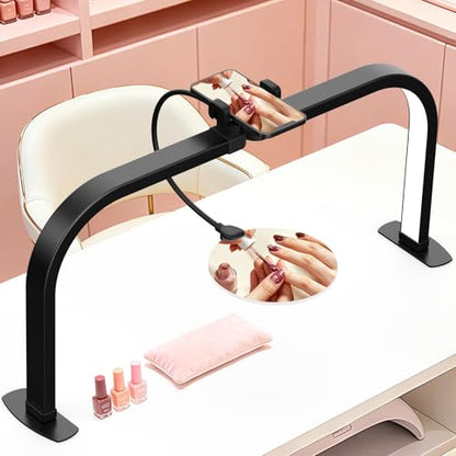 Half Moon Nail Light for Desk with 5X Magnifier & Phone Holder - color: Black