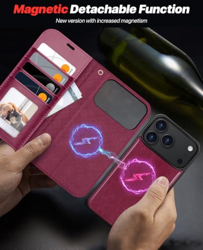 OCASE for iPhone 17 Pro Max Detachable Wallet Case with Card Holder, 2 in 1 PU Leather Flip Folio with RFID Blocking Stand Wrist Strap Shockproof Phone Cover 6.9 Inch 2025, Burgundy - color: Burgundy, size: iPhone 17 Pro Max
