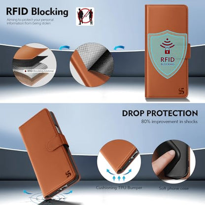 Shieldtop Compatible with Samsung Galaxy Z Fold 5 Wallet Case with Card Holder,Women Man RFID Blocking PU Leather Flip Shockproof Protective Cover Credit Card Holder Slots Kickstand,Light Brown - color: Light Brown, size: Samsung Galaxy Z Fold 5