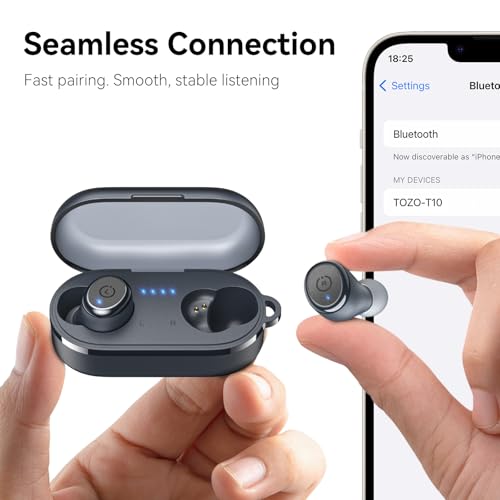 TOZO T10 Wireless Earbuds Powerful Bass Stereo Wireless Charging, APP, IPX8 - color: Matte Blue