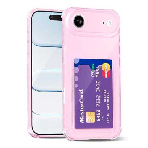 LoeoeL for iPhone 17 Air Case Wallet, Purse for Women Thin Slim Clear Phone Case with Card Holder Credit Card Slot, Transparent Soft TPU Silicone Cover with Hard Camera Cover Protection, Light Pink - color: Light Pink, size: 17 Air