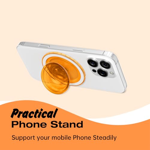 Svanove Magnetic Phone Grip Compatible with Magsafe, Mag Safe Translucent Clear Grip Collapsible Kickstand for iPhone Samsung Pixel, Cute Transparent Silicone Removable Phone Stand Holder, Orange - color: Orange, style: Magnetic