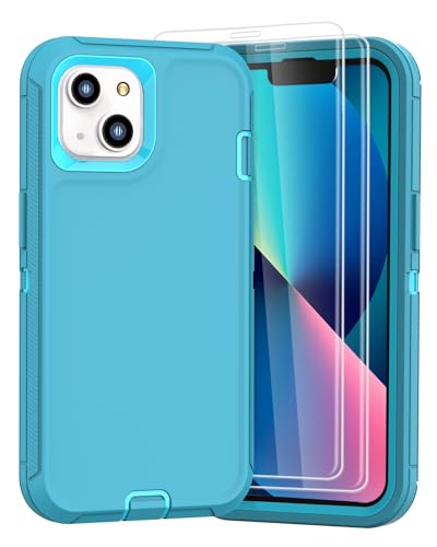 Compatible with iPhone 13& iPhone 14 Case [2 Screen Protectors ] Military Grade Full Body Cover, Heavy Duty Shockproof Drop Proof Protection Case 6.1"(Light Blue) - color: light blue