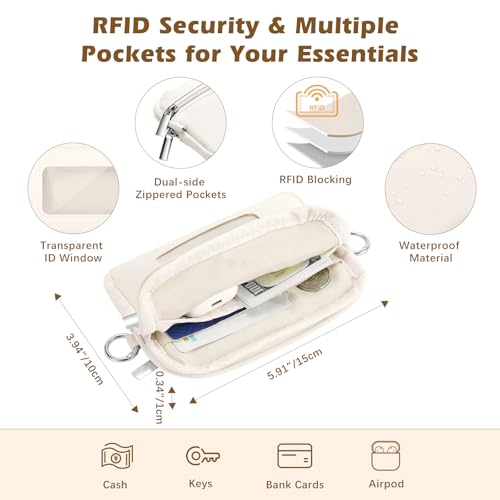 MoKo Adjustable Phone Crossbody Lanyard with Detachable RFID Wallet - color: Beige
