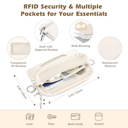 MoKo Adjustable Phone Crossbody Lanyard with Detachable RFID Wallet - color: Beige