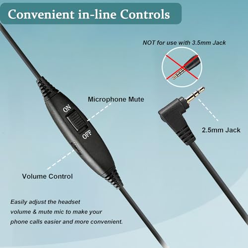 2.5mm Telephone Headset with Microphone Noise Cancelling & Volume Controls