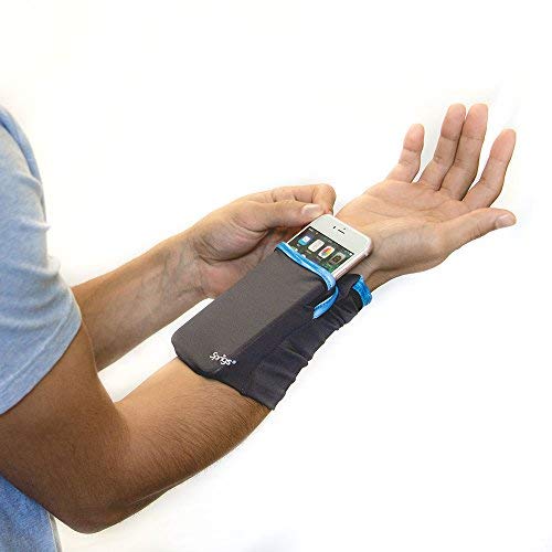 Sprigs Wrist Wallet Running Wristband Pocket for Keys Cards Cash ID Phone - color: Gray / Blue Melange