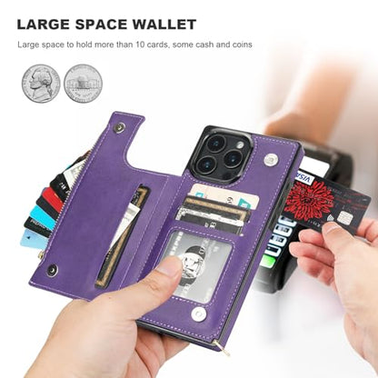 Bocasal Crossbody Wallet Case with Strap for iPhone 16 Pro Max, Purple | RFID Blocking Card Slot Holder, Magnetic Flip Folio Purse Case, PU Leather Zipper Handbag Detachable Lanyard Strap 6.9 Inch - color: Purple