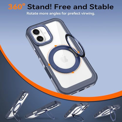 Magnetic for iPhone 17 Case, Compatible with MagSafe, Full Body Rugged Case with Built-in Screen Protector & Kickstand & Belt-Clip (Blue) - color: Blue