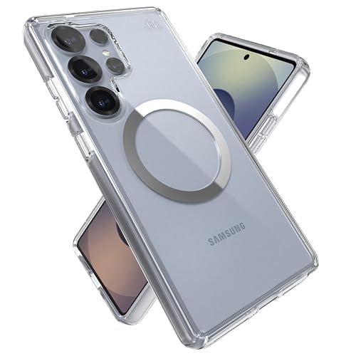 Speck Samsung Galaxy S25 Ultra Case - Magnet Case,13-Foot Drop Protection,Anti-Yellowing-Samsung S25 Ultra Case Magsafe-Raised Bezel & Enhanced Buttons -Presidio Perfect-Clear -Clear/Chrome(Pack of 1)