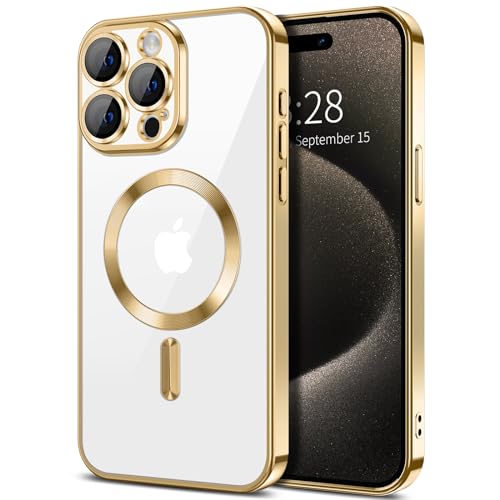 Hython Magnetic Clear for iPhone 15 Pro Case with Camera Lens Protector [Compatible with MagSafe] Luxury Plating Edge Slim Soft TPU Cover Protective Phone Case for iPhone 15 Pro 6.1", Gold - color: Gold, size: Iphone 15 Pro - 6.1 Inch
