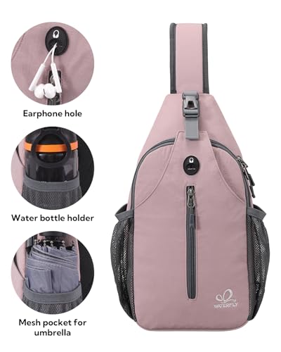 WATERFLY Crossbody Sling Backpack Sling Bag Travel Hiking Chest Bag Daypack | Small Hiking bag,Multi-compartment storage,Water-resistant,Breathable back pad,Reversible adjustable shoulder strap - color: Pink