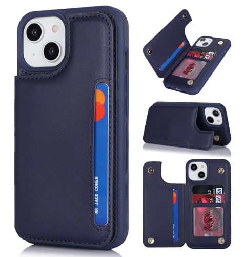 iCoverCase Compatible with iPhone 14 Case with Card Holder, Wallet Case for Women Men RFID Blocking PU Leather Protective Phone Case 6.1 Inch (Dark Blue) - color: Dark Blue