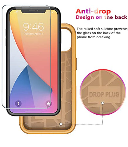 Diverbox for iPhone 11 Case [Shockproof] [Dropproof] [Tempered Glass Screen Protector],Heavy Duty Protection Phone Case Cover for Apple iPhone 11 (Yellow-3in1) - color: Yellow-3in1