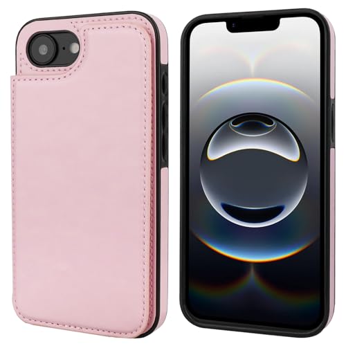 ONETOP for iPhone 17e/16e Wallet Case with Credit Card Holder,Pink | Kickstand,ID/Cash Holder,Case Wallet with Card Slots,Double Magnetic Clasp,Durable PU Leather Shockproof Cover for Women Men - color: Pink
