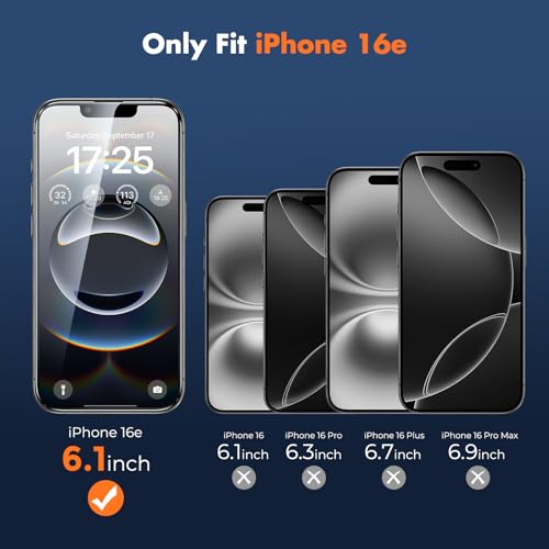 UNBREAKcable for iPhone 16e Screen Protector, 3-Pack Shatterproof Tempered Glass [Easy Installation Frame] [99.99% HD Clear] [9H Hardness] [Case Friendly] [Bubble Free] for Apple iPhone 16e 6.1 inch - size: iPhone 16e