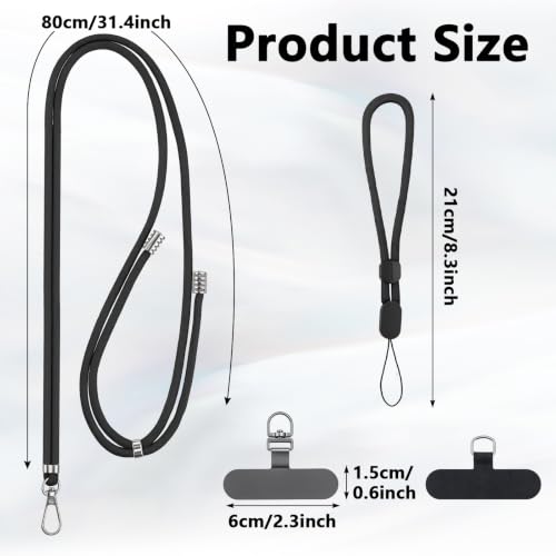 BESARME 2-Pack Phone Lanyard And Wrist Strap Set With Tether Tabs, Black - color: Black