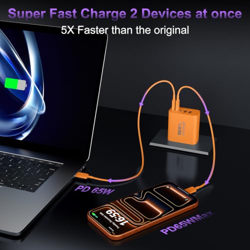 USB C Super Fast Charger Block, 100W USBC Charging Block Wall Plug Adapter - color: Orange