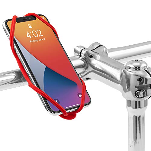 Bone Bike Tie 4, Bike Cell Phone Mount for Handlebar, Scratch-Free Silicone Holder with Anti-Slip Design, Universal Cycling Phone Holder Compatible with Most Smartphones (Red - Handlebar) - color: Bike Tie 4 - Red