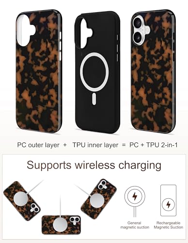 Jusy Magnetic Brown Tortoise Shell Phone Case for iPhone 16 Pro Max,Yellow | Compatible with MagSafe,Cute Aesthetic Cheetah Leopard Design,TPU and PC Protective Shockproof Cover - color: Yellow