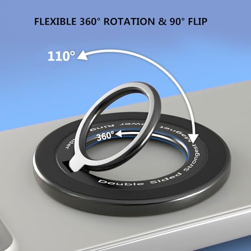 Magnetic Phone Ring Holder for MagSafe,【Two-Sided Magnetic】 360° Rotation Magnet Phone Grip for iPhone 16/15/14/13/12 Series/Samsung/Google (Black) - color: Black