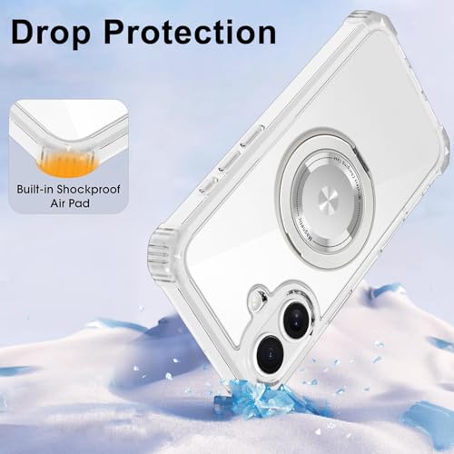 Clear Case for iPhone 17 with Stand [ Compatible with MagSafe ] | Military Grade Heavy Duty Cover with 360 Rotatable Ring Kickstand -260417 - color: Clear, size: iPhone 17