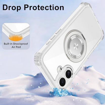 Clear Case for iPhone 17 with Stand [ Compatible with MagSafe ] | Military Grade Heavy Duty Cover with 360 Rotatable Ring Kickstand -260417 - color: Clear, size: iPhone 17